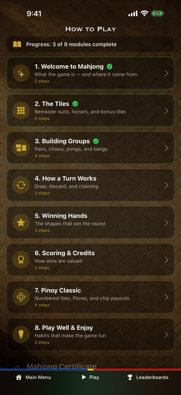 Learn Center ng Pinoy Mahjong sa iPhone