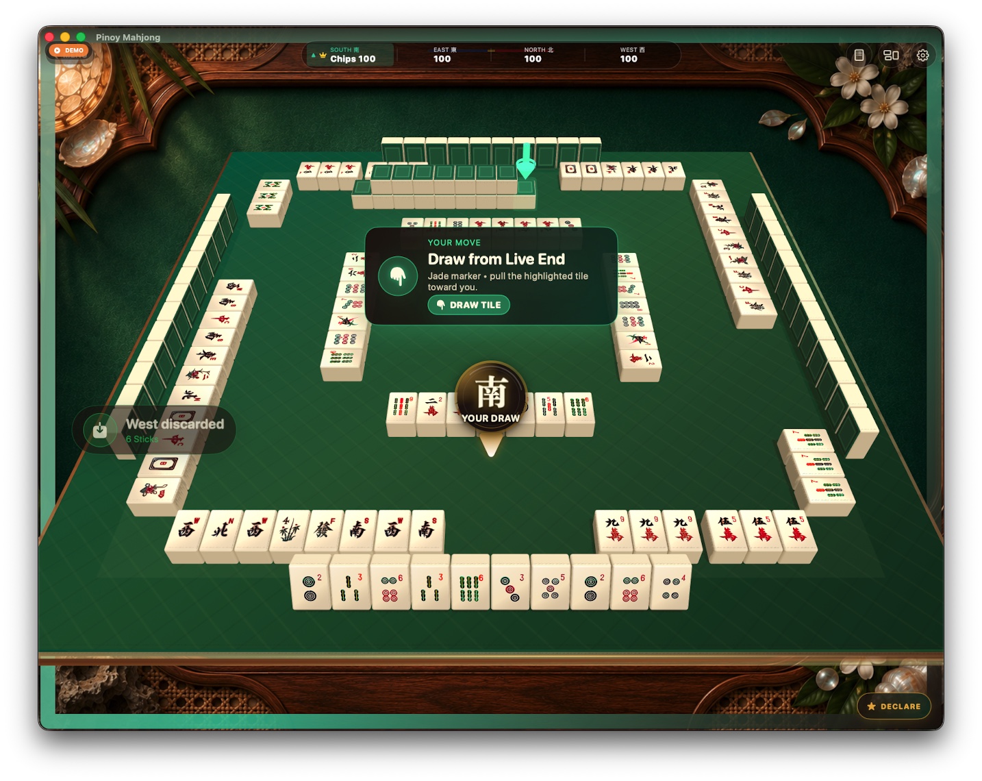 Pinoy Mahjong guided draw prompt on Mac